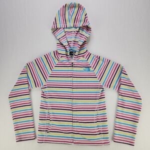 The North Face Girls Striped Hooded Fleece Jacket Size Small 7/8